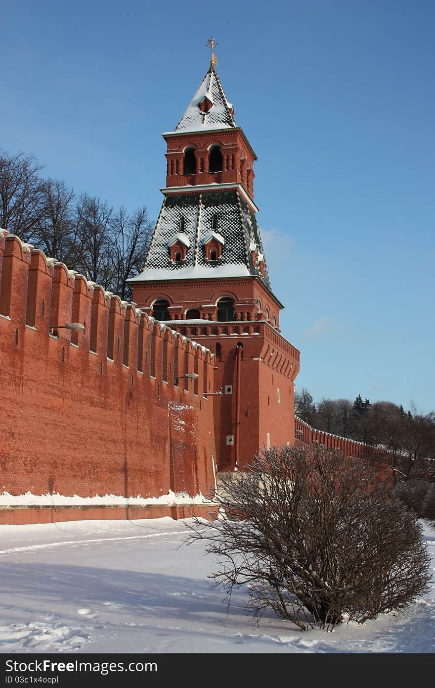 Russia, Moscow. Kremlin wall and Blagoveshchenskaya tower. Russia, Moscow. Kremlin wall and Blagoveshchenskaya tower.