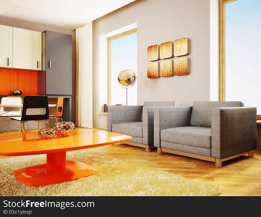 Modern interior room with nice furniture inside