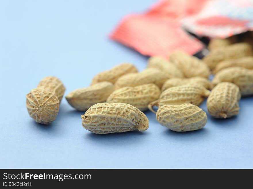 Groundnut isolate on blue background.