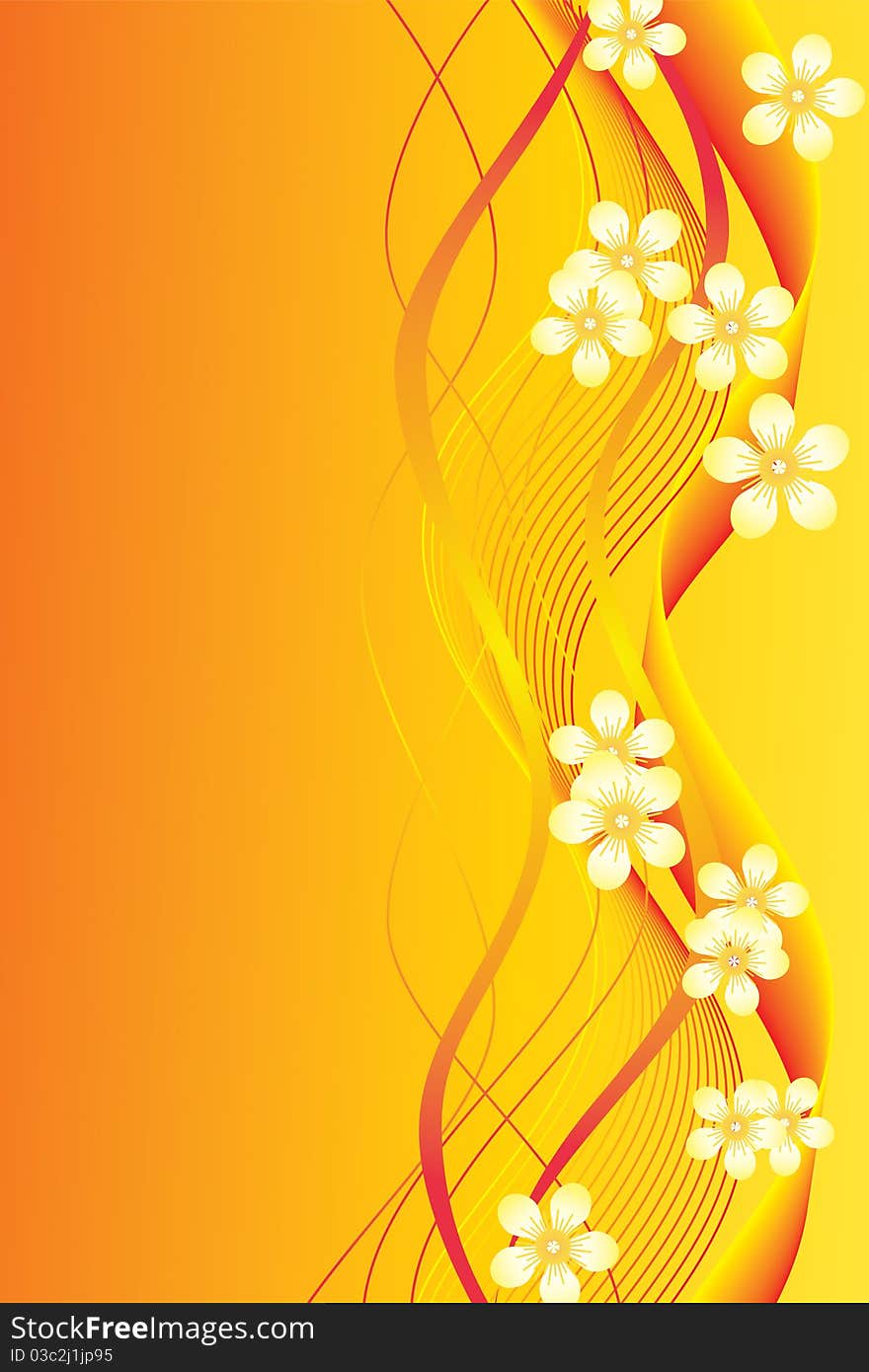 Abstract ribbons and flowers on an orange background. Abstract ribbons and flowers on an orange background.