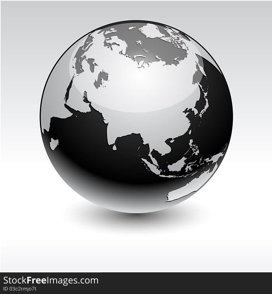 Black high-detailed earth ball. Vector. Black high-detailed earth ball. Vector.