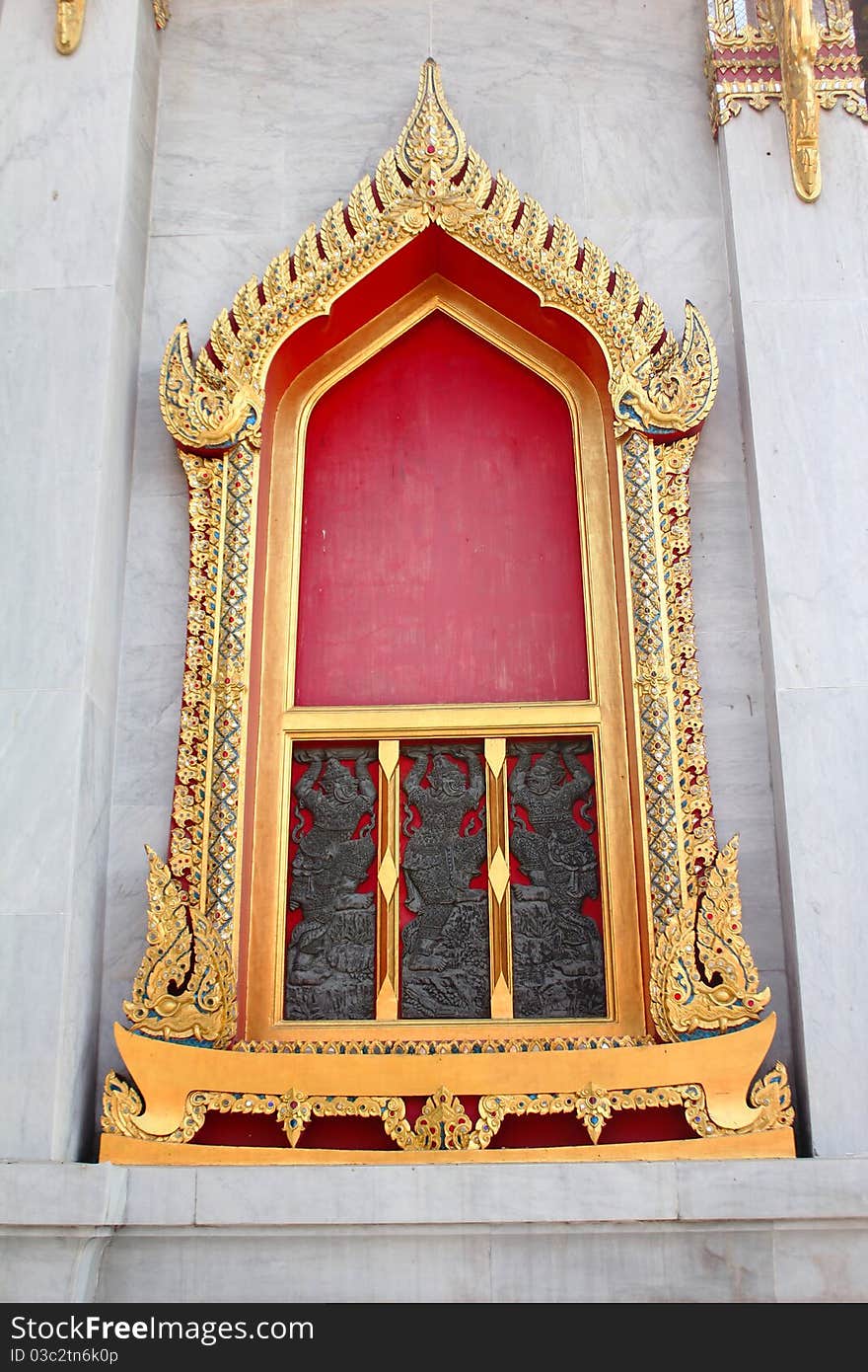Buddhist monastery window in Bangkok Thailand