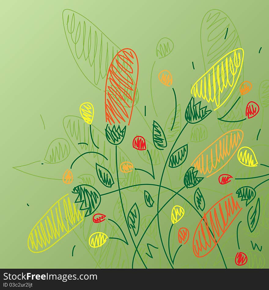 Green background with many flowers different colors. Green background with many flowers different colors