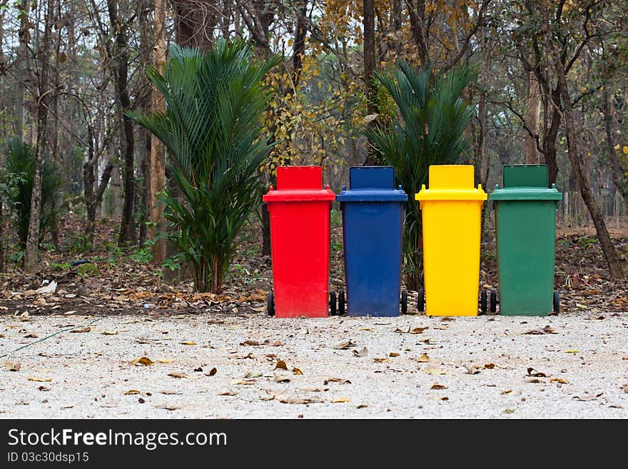 Colorful Bins In The Park. Colorful Bins In The Park