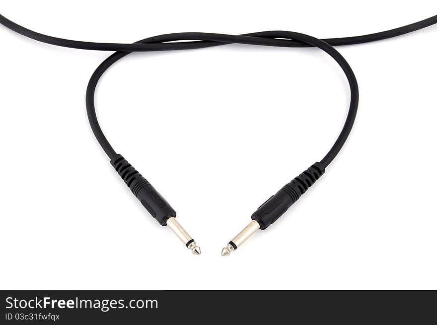 Two black audio plug on a white background. Two black audio plug on a white background