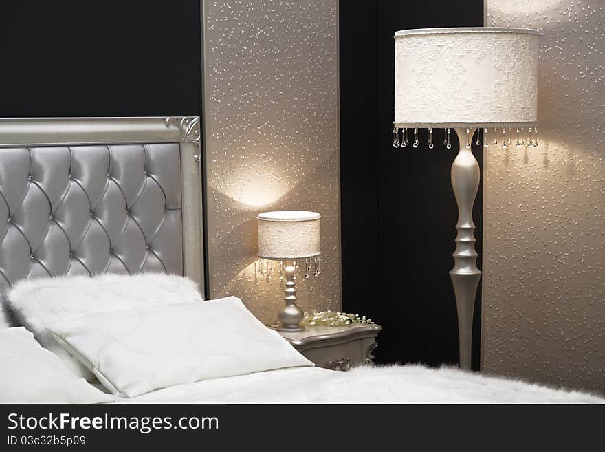 Close-up of modern bedroom interior. Close-up of modern bedroom interior