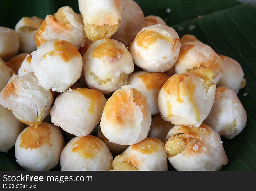 Thai style dessert, made from bean and flour,dessert on Banana leaf