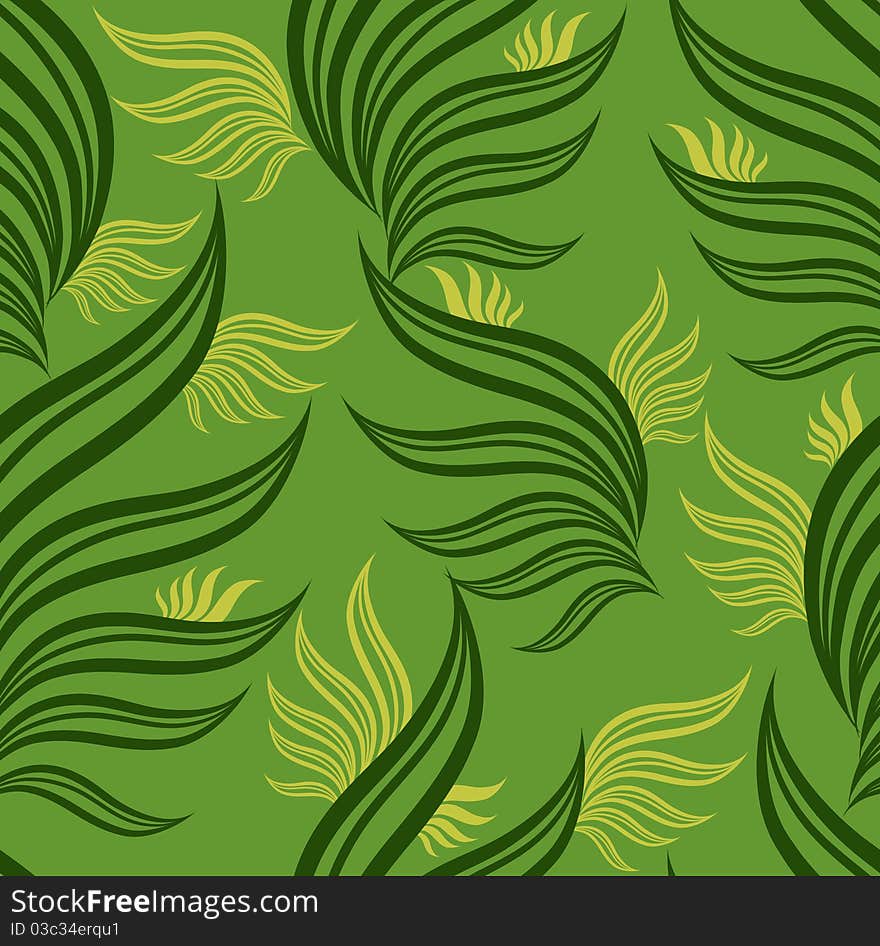 Seamless green floral pattern with leafs