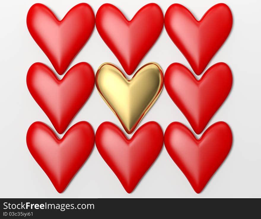 Three Dimensional Red Hearts Shape with white background. Three Dimensional Red Hearts Shape with white background