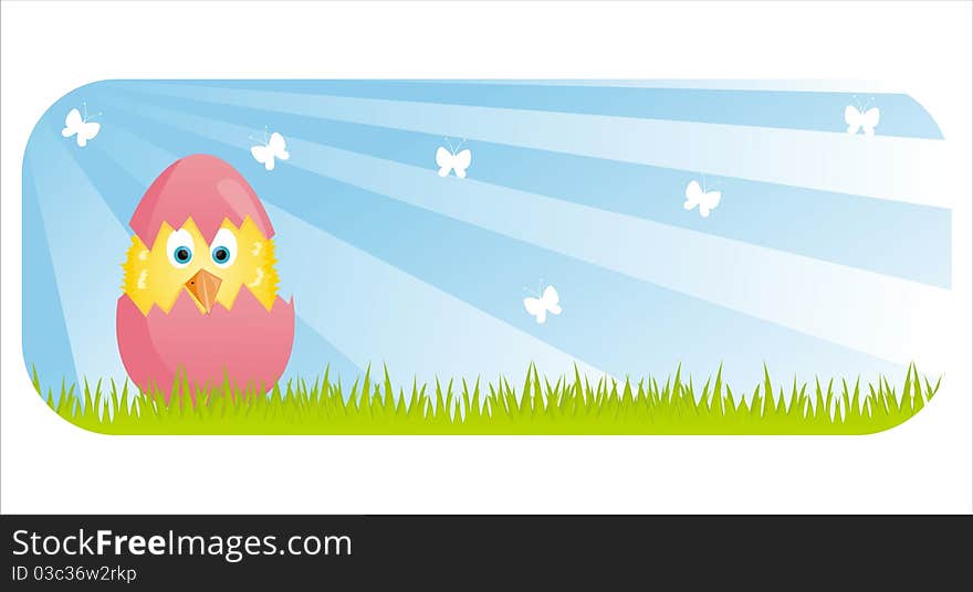 Cute easter banner with chicken