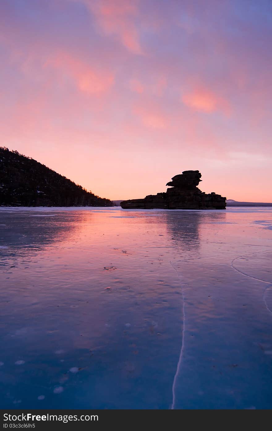 Sunset in a winter landscape