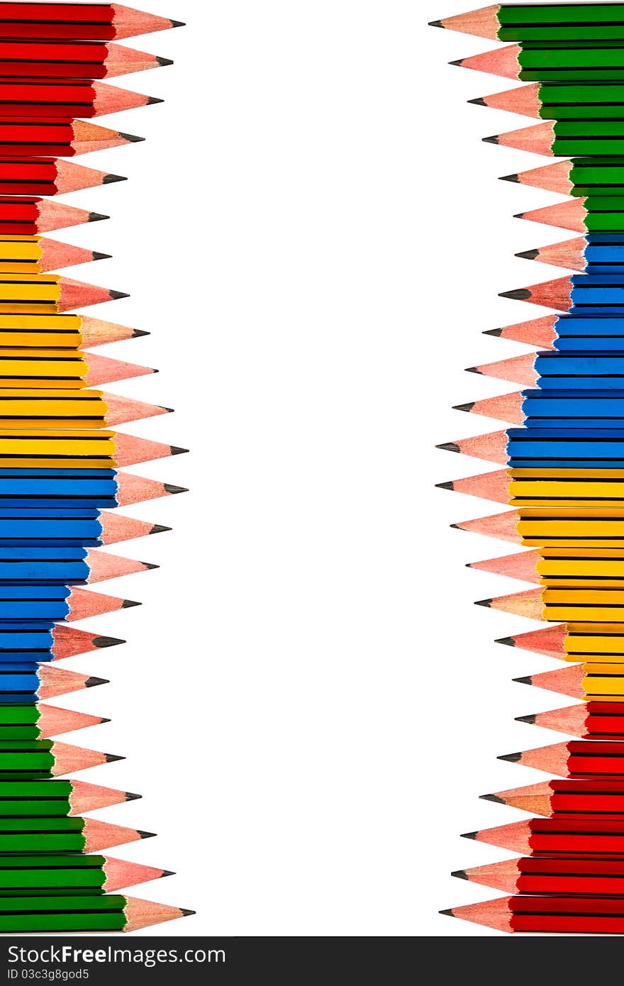 Pencils Red Yellow Blue and Green on White Background. Pencils Red Yellow Blue and Green on White Background