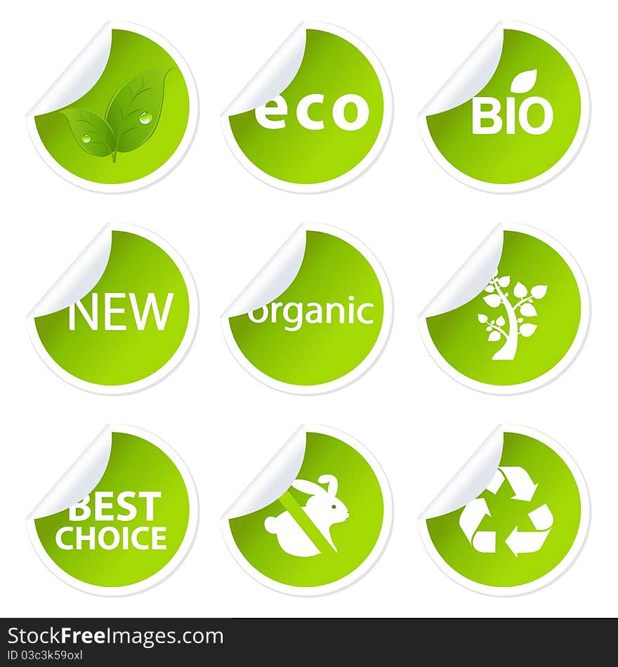 Eco Stickers Set, Isolated On White Background, Vector Illustration. Eco Stickers Set, Isolated On White Background, Vector Illustration