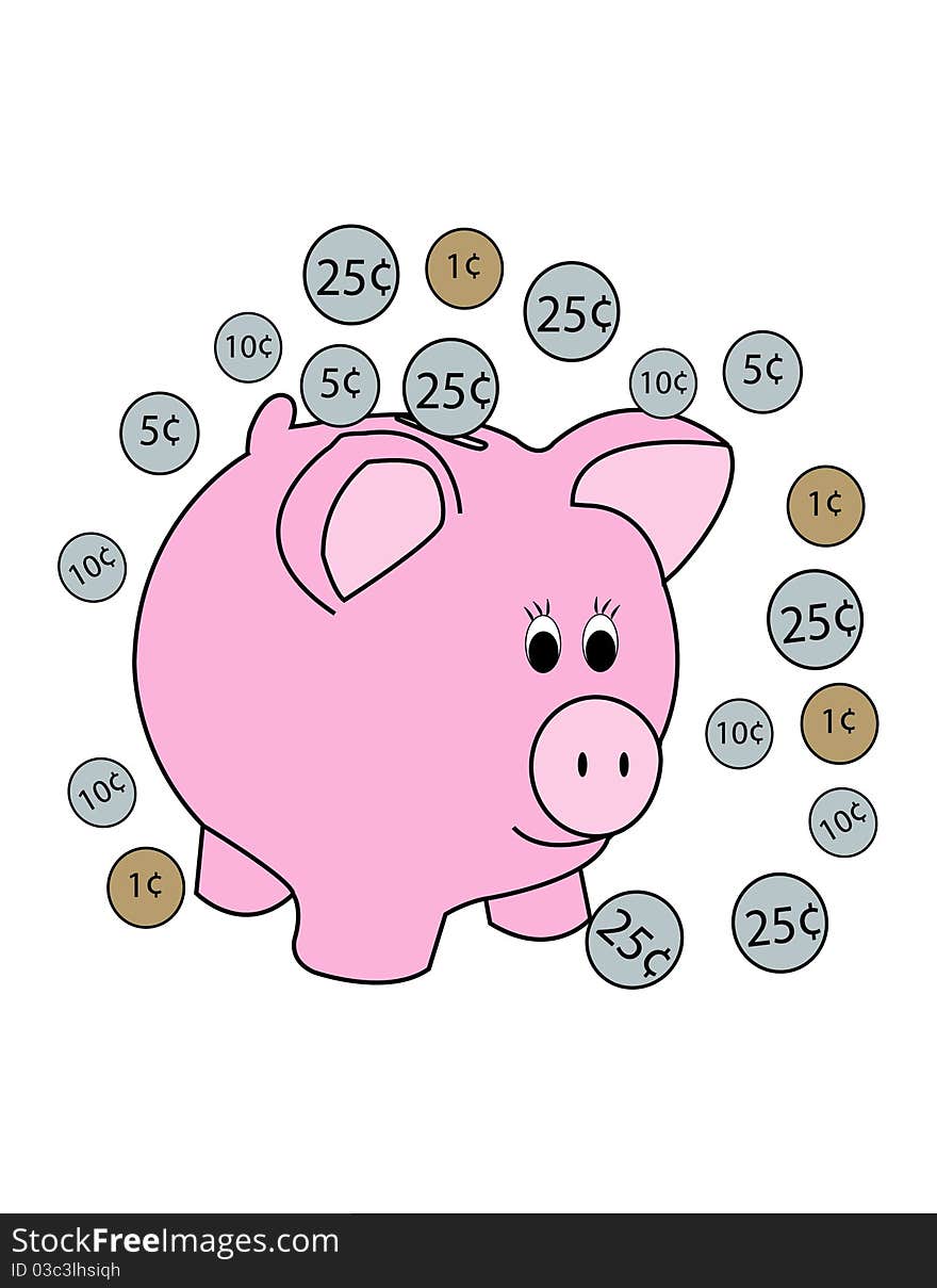 Piggy Bank with coins illustration