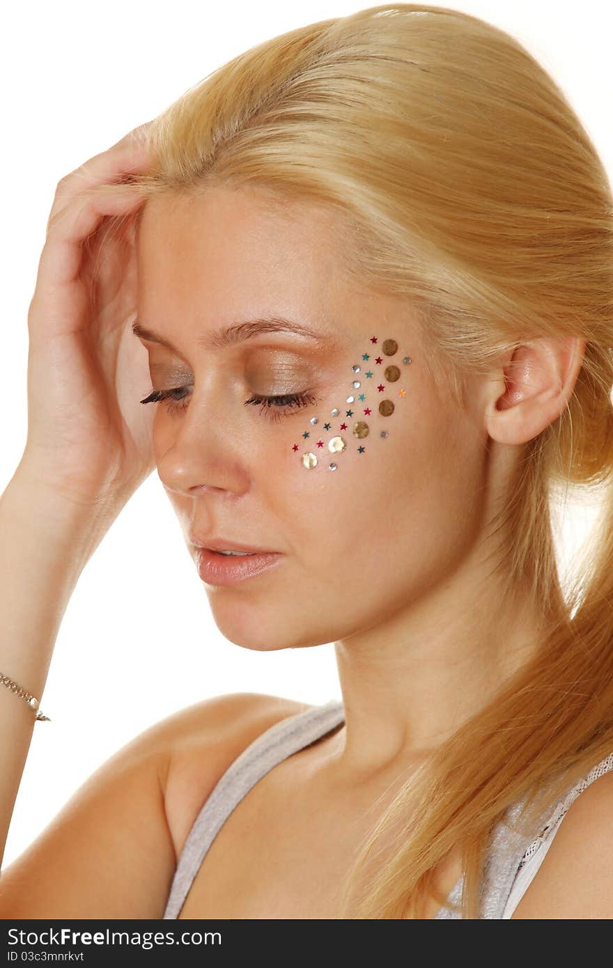 Beautiful Woman With Makeup And Sequins