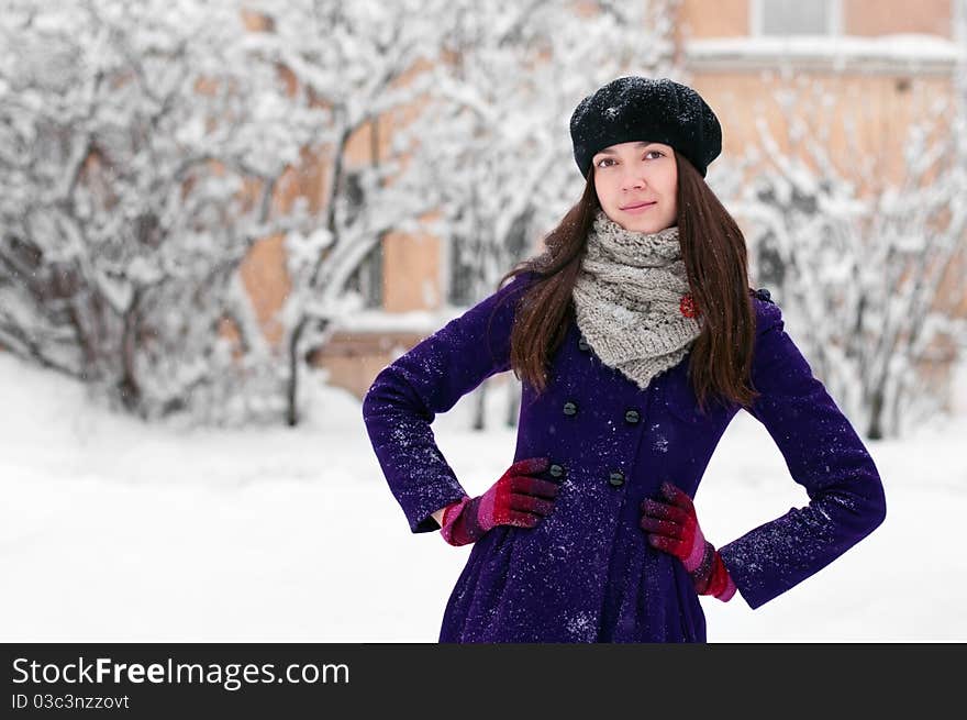 Attractive brunette young woman in winter