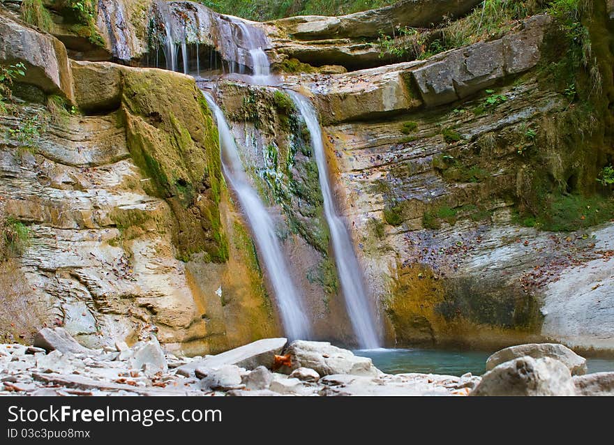 Waterfall on the river Pshada in Krasnodar region