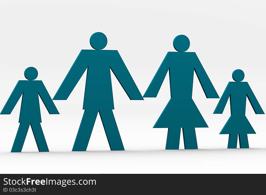 Paper family on white background - 3d render