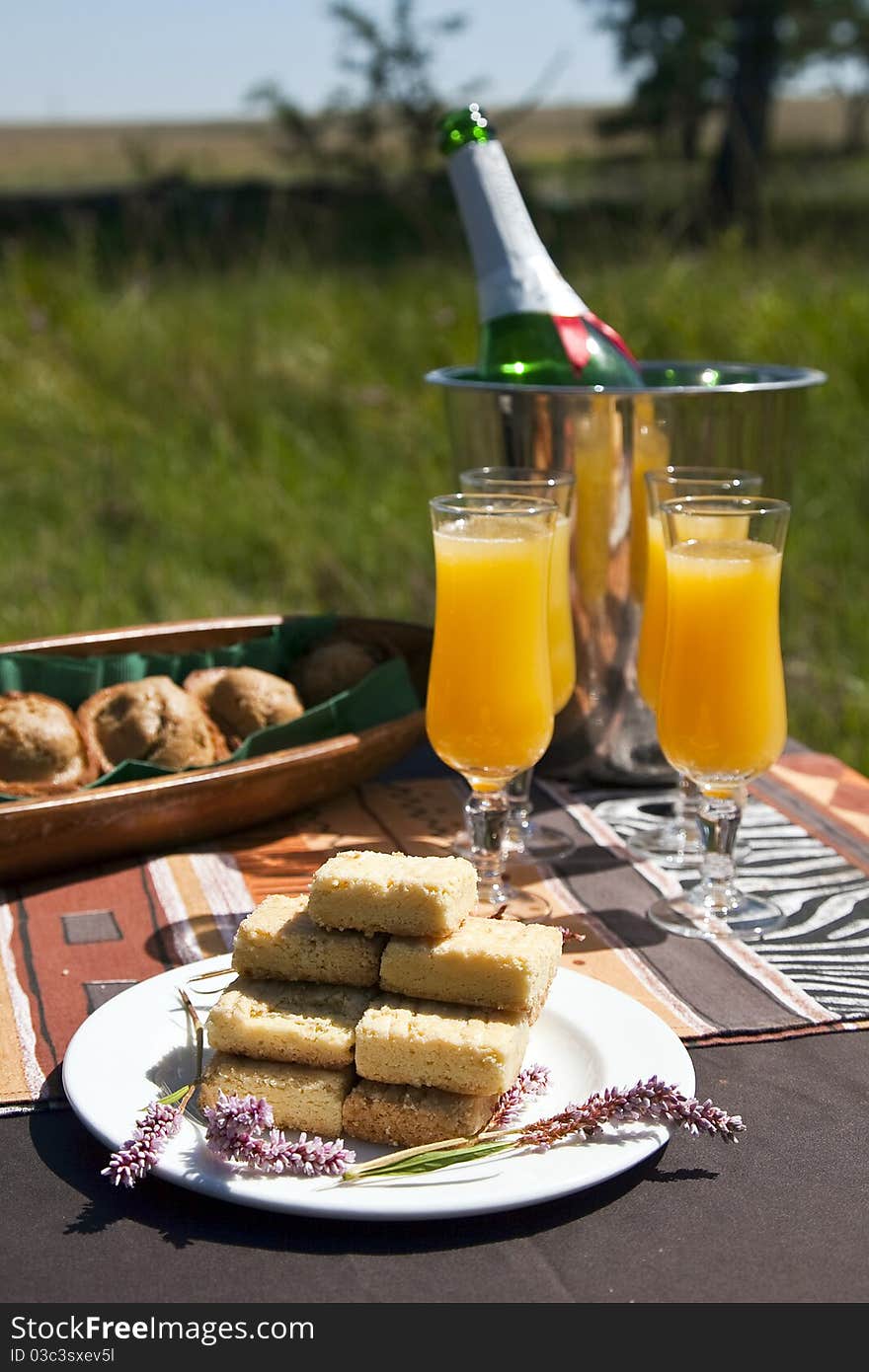 Drinks and Snacks offered in the African bush. Drinks and Snacks offered in the African bush