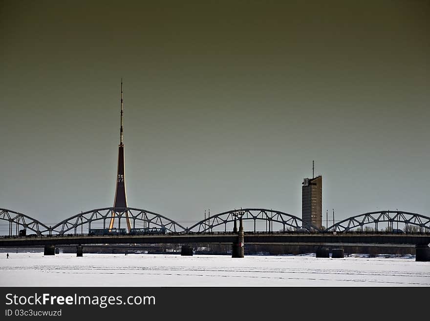 The bridge over the city Riga. The bridge over the city Riga.