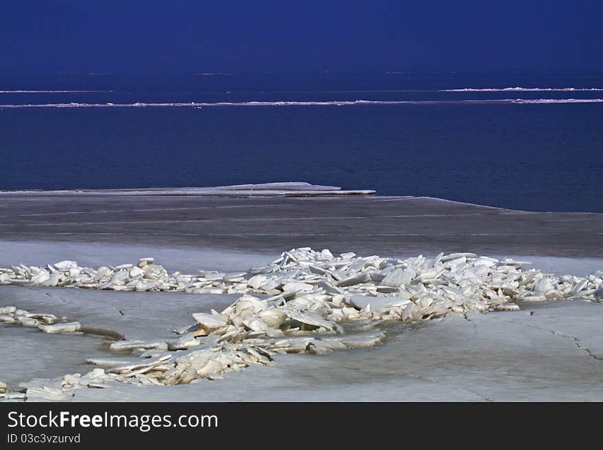 Floating ice in the sea.