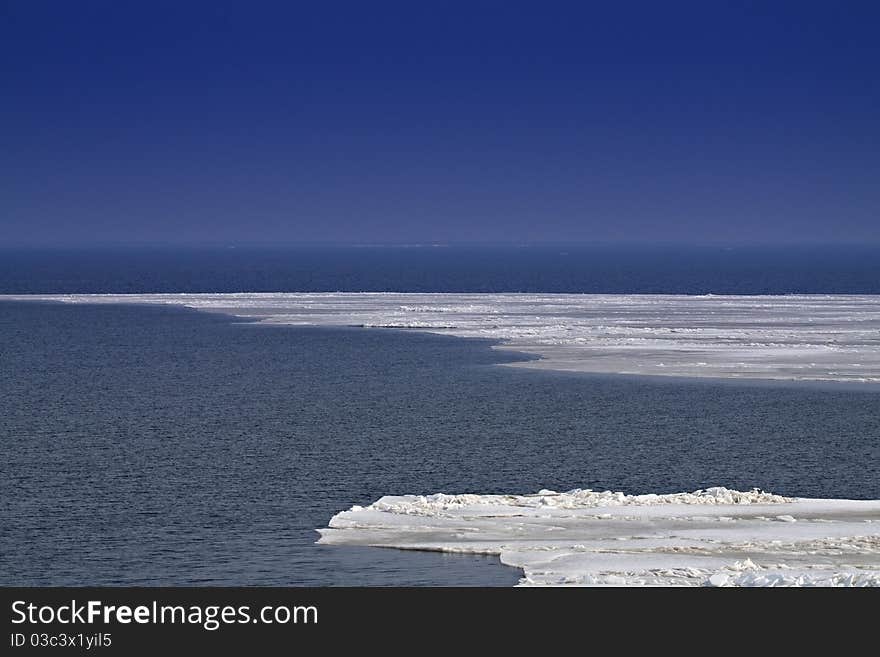 Floating ice in the sea.