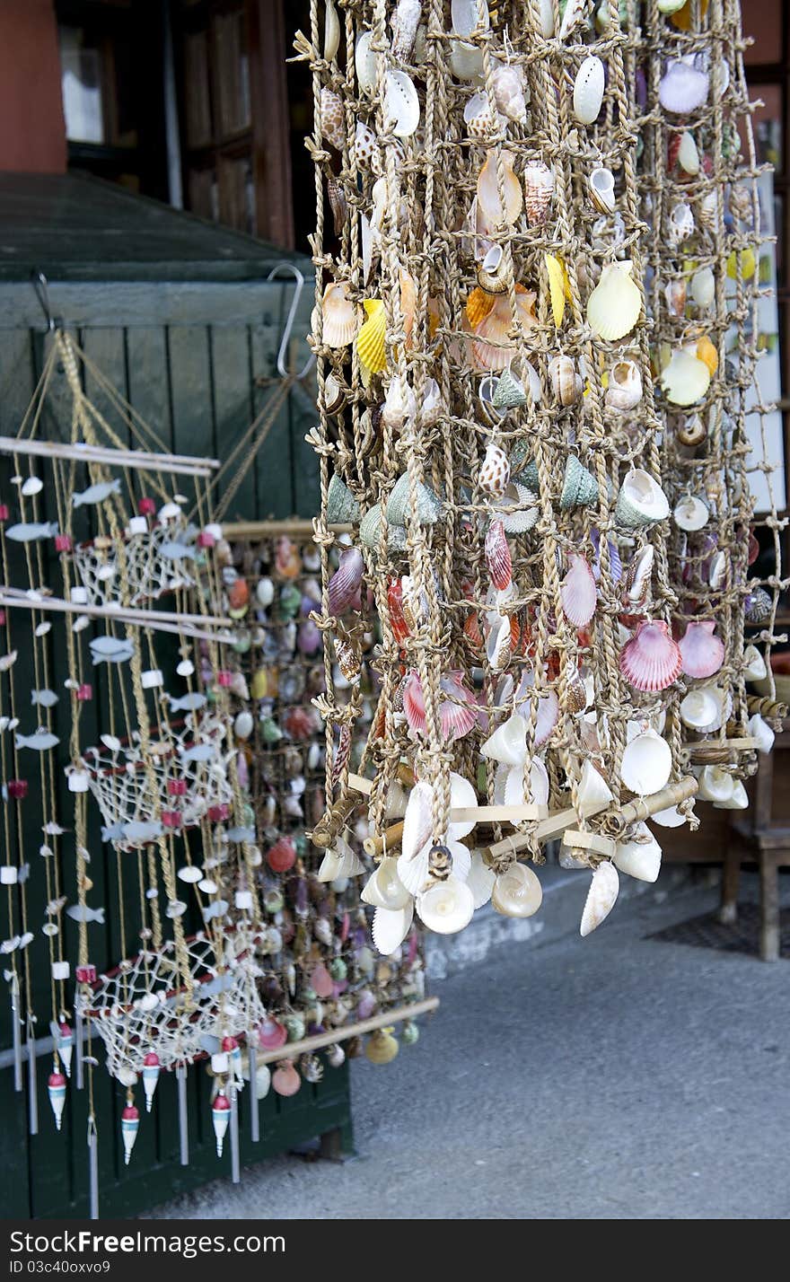 Net decorated with colored shells