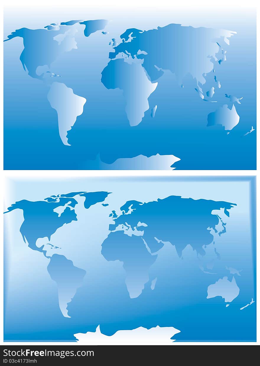 Two sets of blue world map. Two sets of blue world map