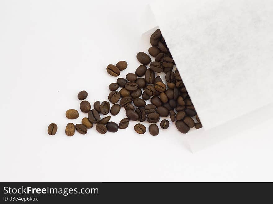 Coffee in the loose form of a white background