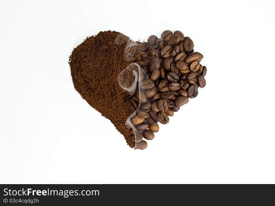 Coffee In A Heart-shaped, With One Side Ground And