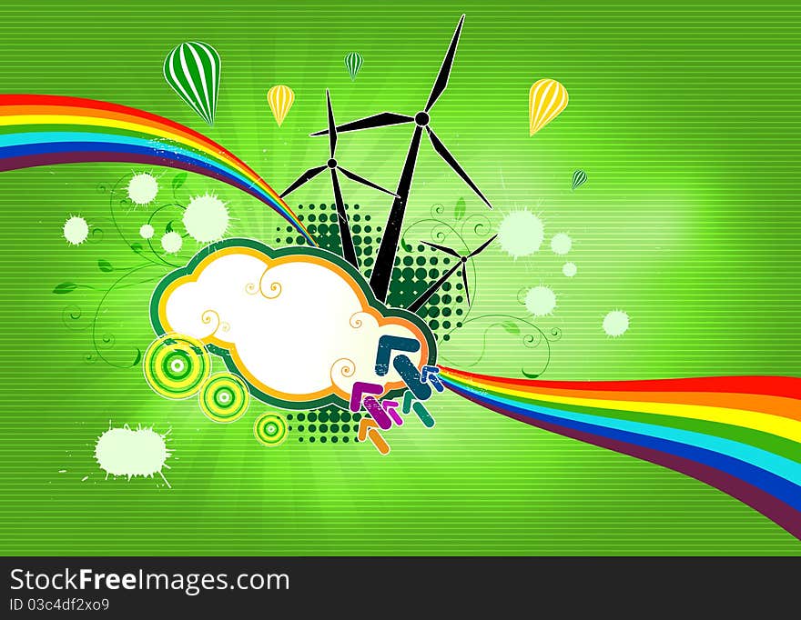 Vector illustration, which depicts a windmill on a green background. Vector illustration, which depicts a windmill on a green background