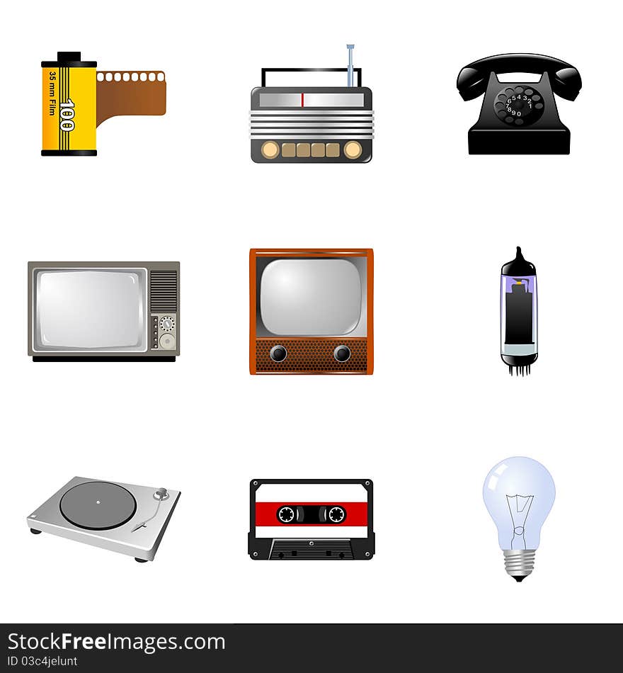 Set of vintage technique objects