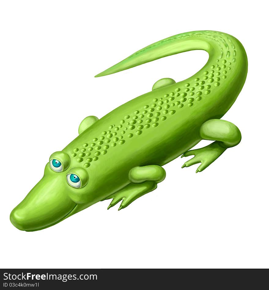 Kind cheerful green crocodile isolated on the white