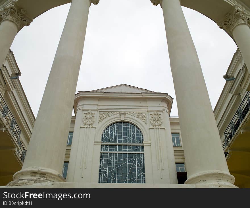 Architectural complex with the columns in the foreground