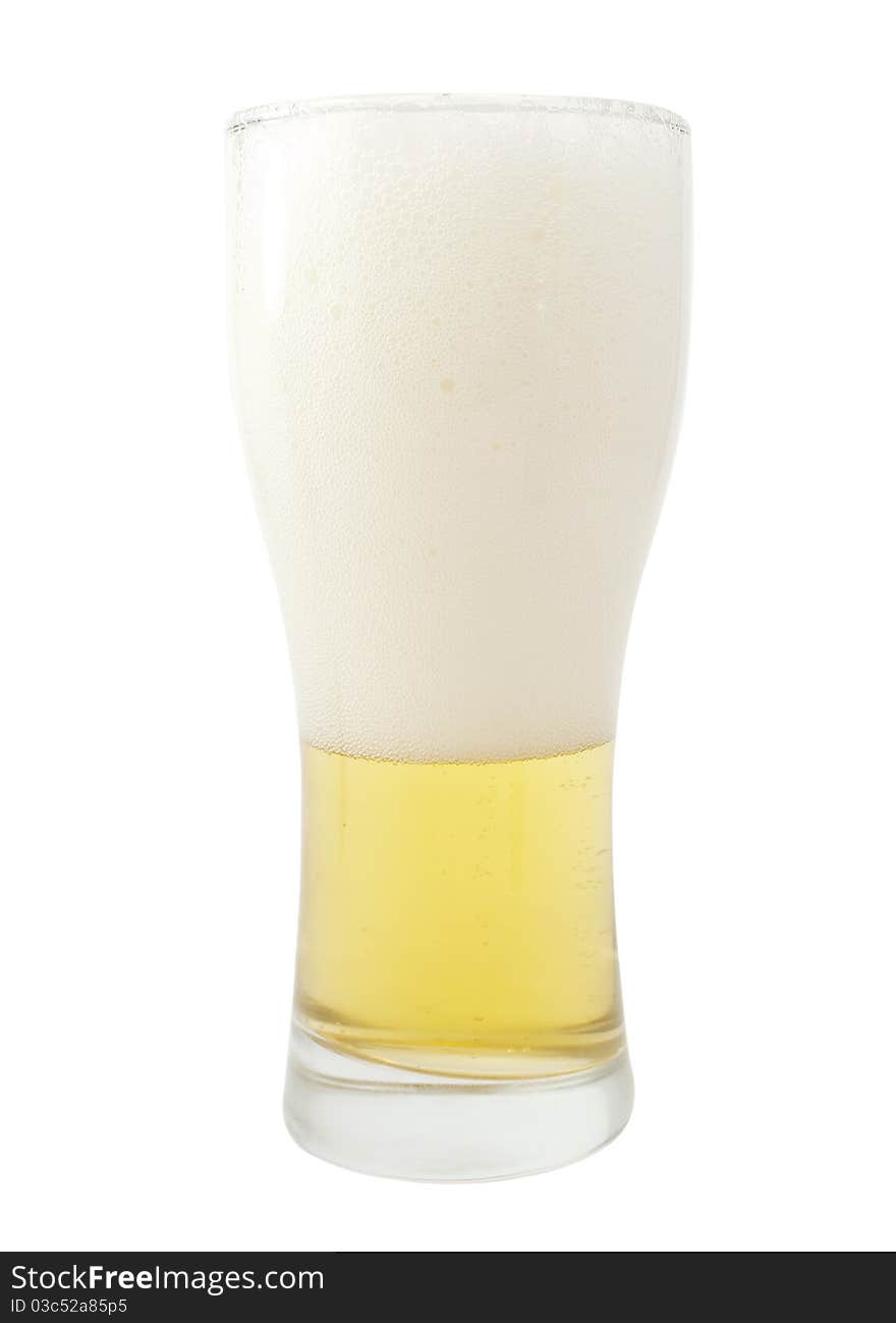 A glass of beer on white background