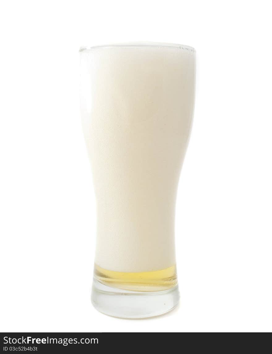 A glass of beer on white background