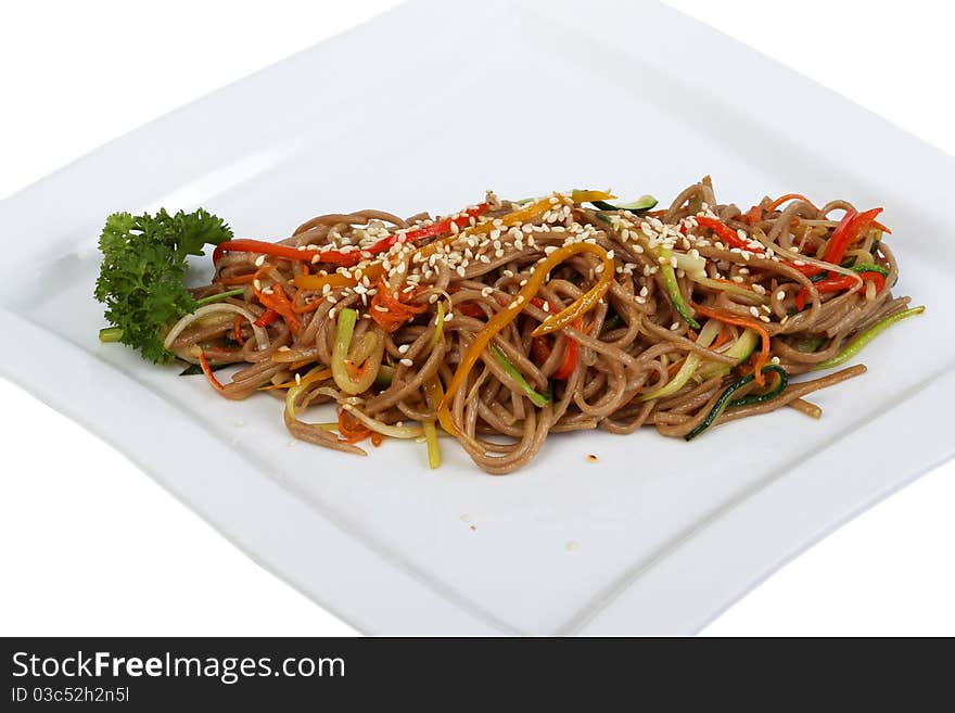 Buckwheat pasta on isolated background