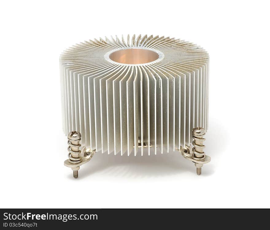 An old computer cooling radiator isolated on a white background