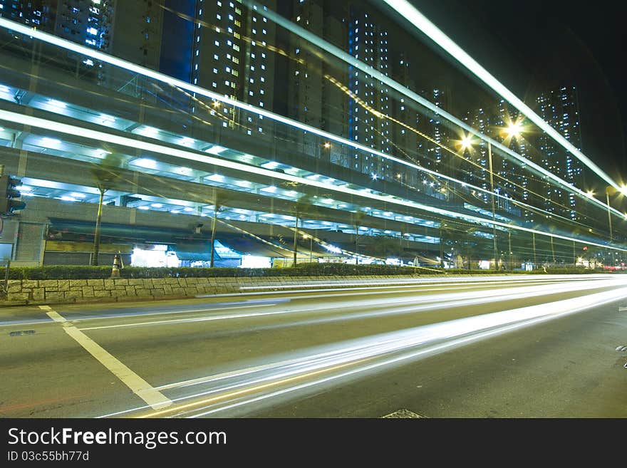 Busy traffic in downtown of Hong Kong, show the bright side of Hong Kong - Pearl of the East.