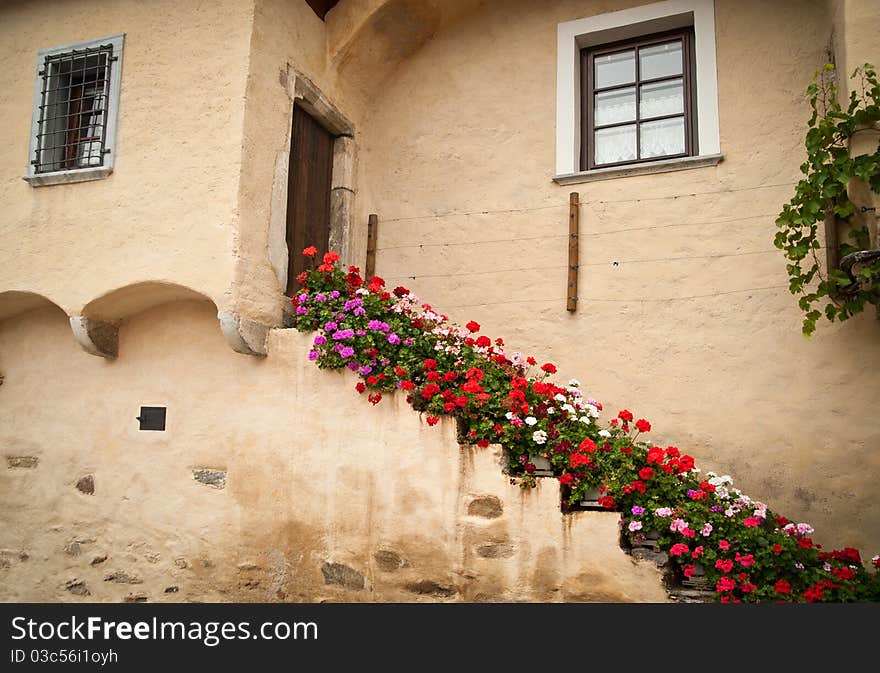 Staircase in mediterranean Style with Flowers, taken in Italy. Staircase in mediterranean Style with Flowers, taken in Italy