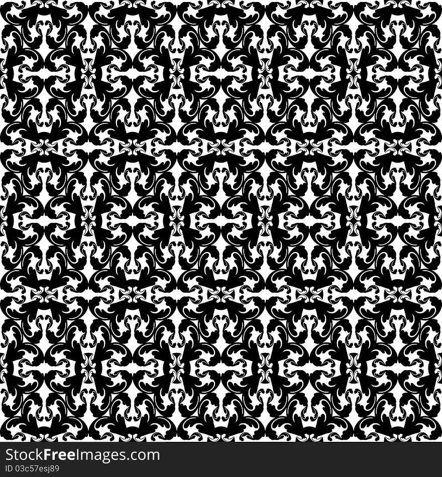 Seamless damask black white designs patterns. Vector. Seamless damask black white designs patterns. Vector