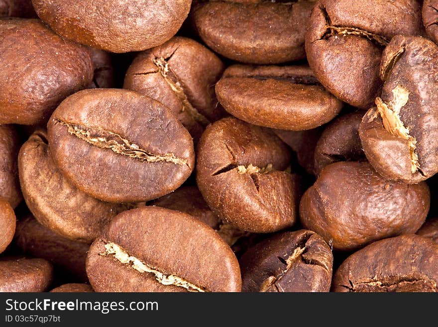 Closeup of brown coffee grains