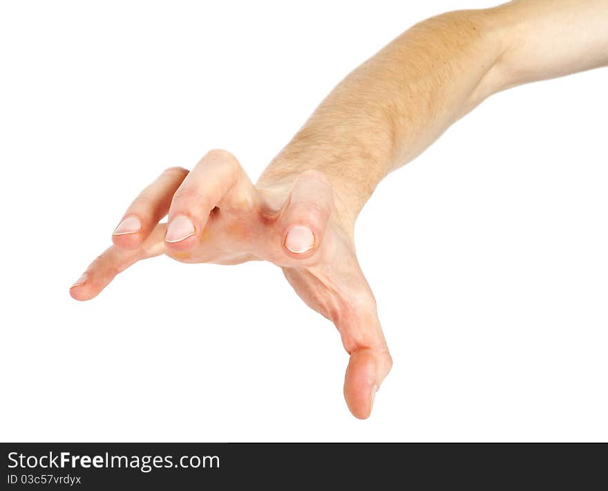 Human hand take over on white white background