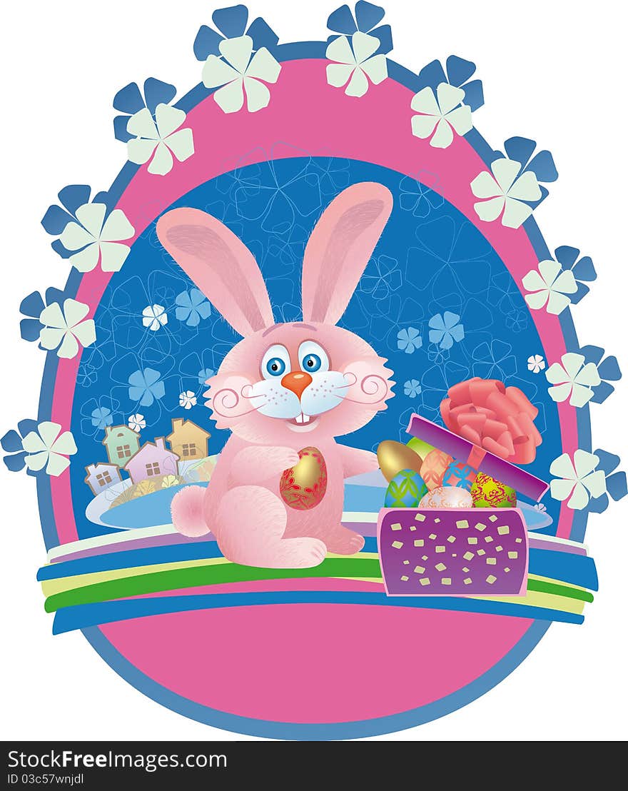 Pink rabbit picks out of the box easter egg. Pink rabbit picks out of the box easter egg