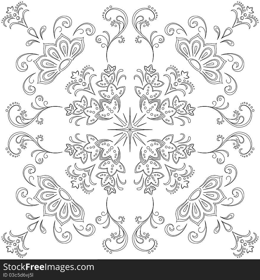 Abstract floral seamless graphic background, monochrome contour. Abstract floral seamless graphic background, monochrome contour