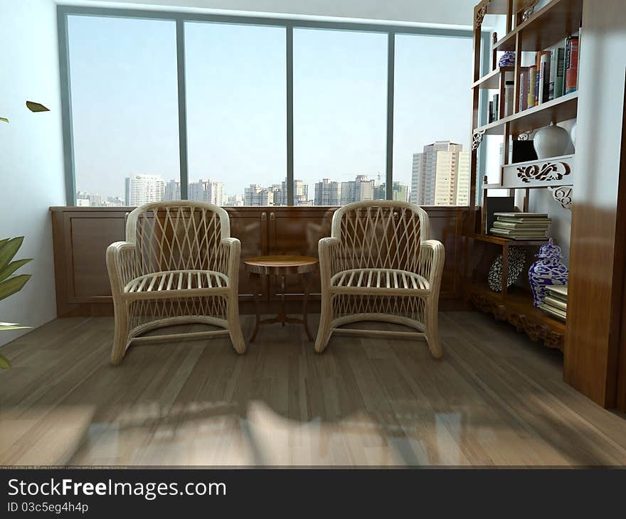 3d rendering Chinese living room. 3d rendering Chinese living room