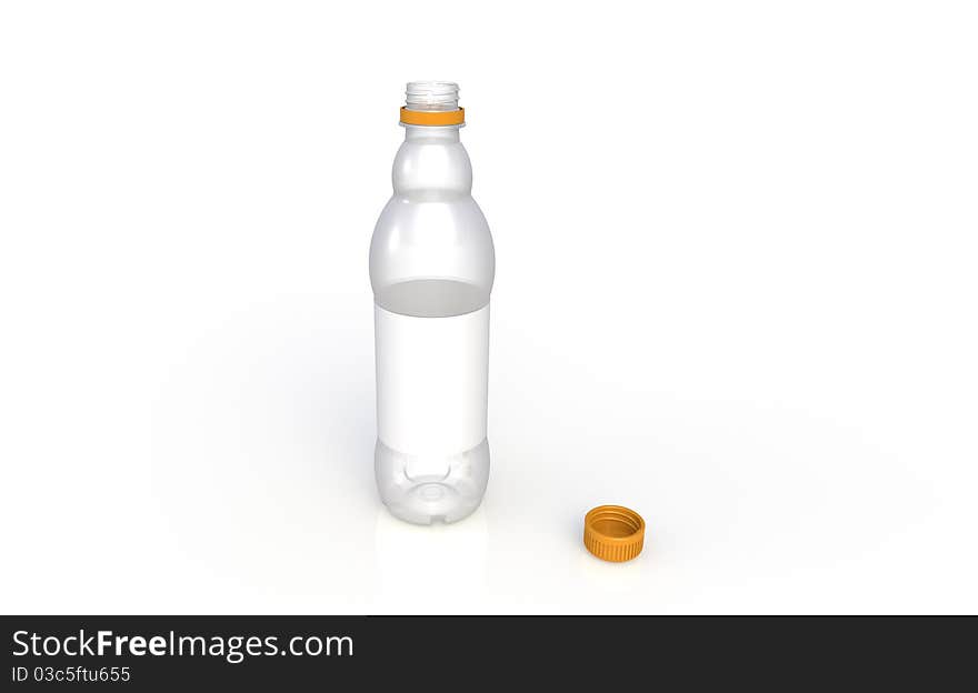 Isolated plastic bottle with orange cap.