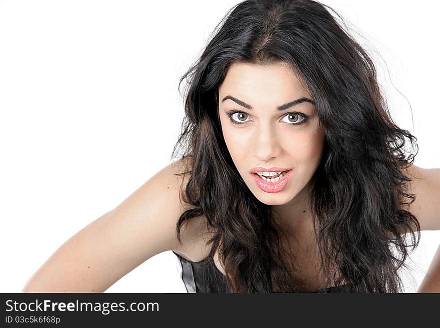 Studio portrait of young angry woman