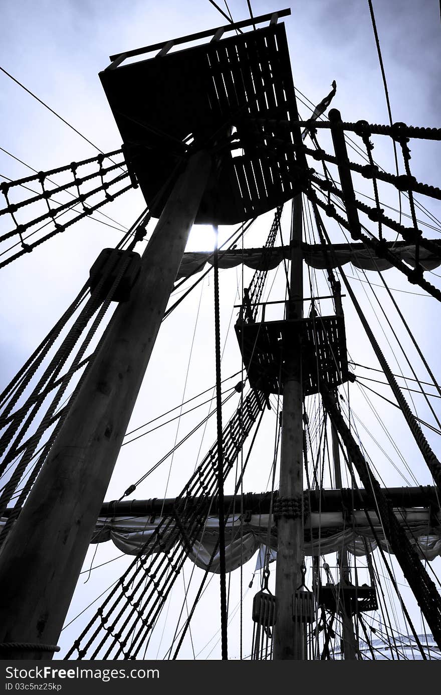 Rigging and Masts of an old sail ship known as a Galleon. Rigging and Masts of an old sail ship known as a Galleon