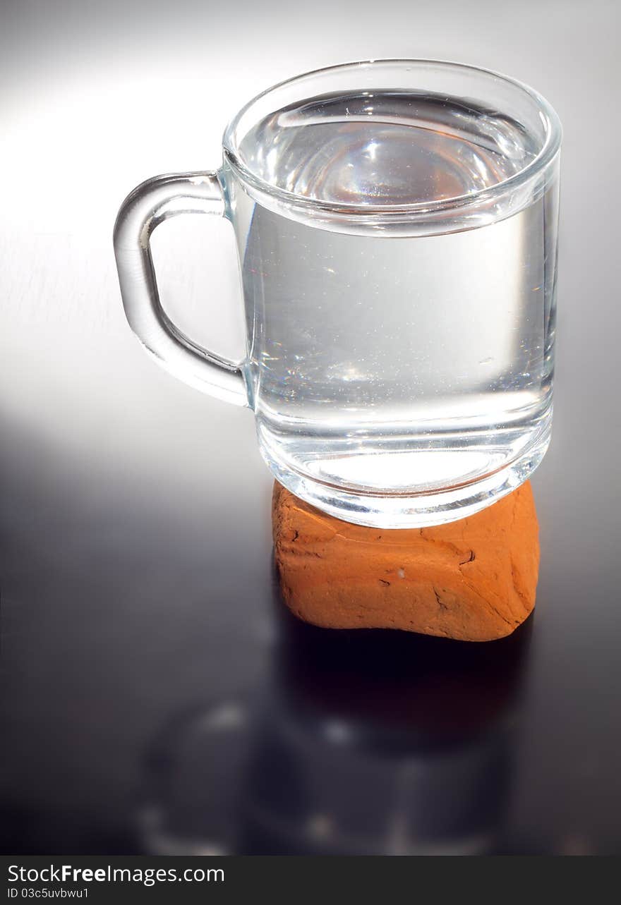 Glass of water in studio.